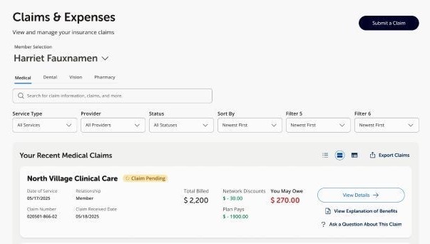 Claims and expenses screenshot